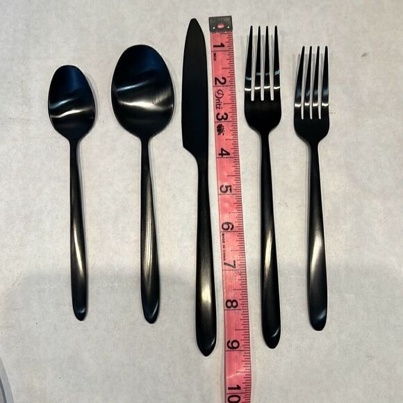Black Metal Flatware Sets Silverware Set Forks Knives Knife Spoons - Picture 3 of 4